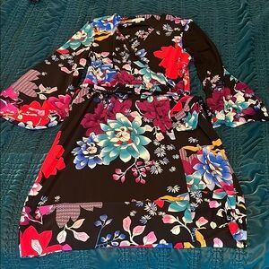 Calvin Klein Black and Red V-Neck Bell Sleeve Dress